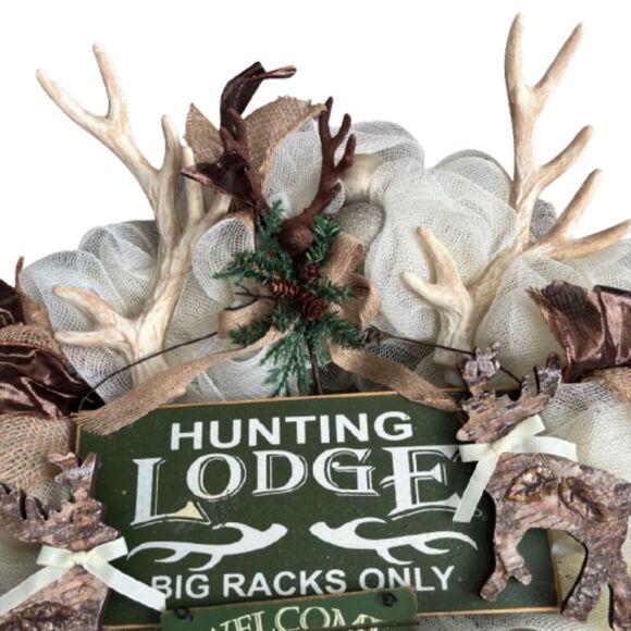 Handcrafted 22" Hunting Lodge Big Racks Only Holiday Front Entryway Door Wreath - Picture 5 of 5